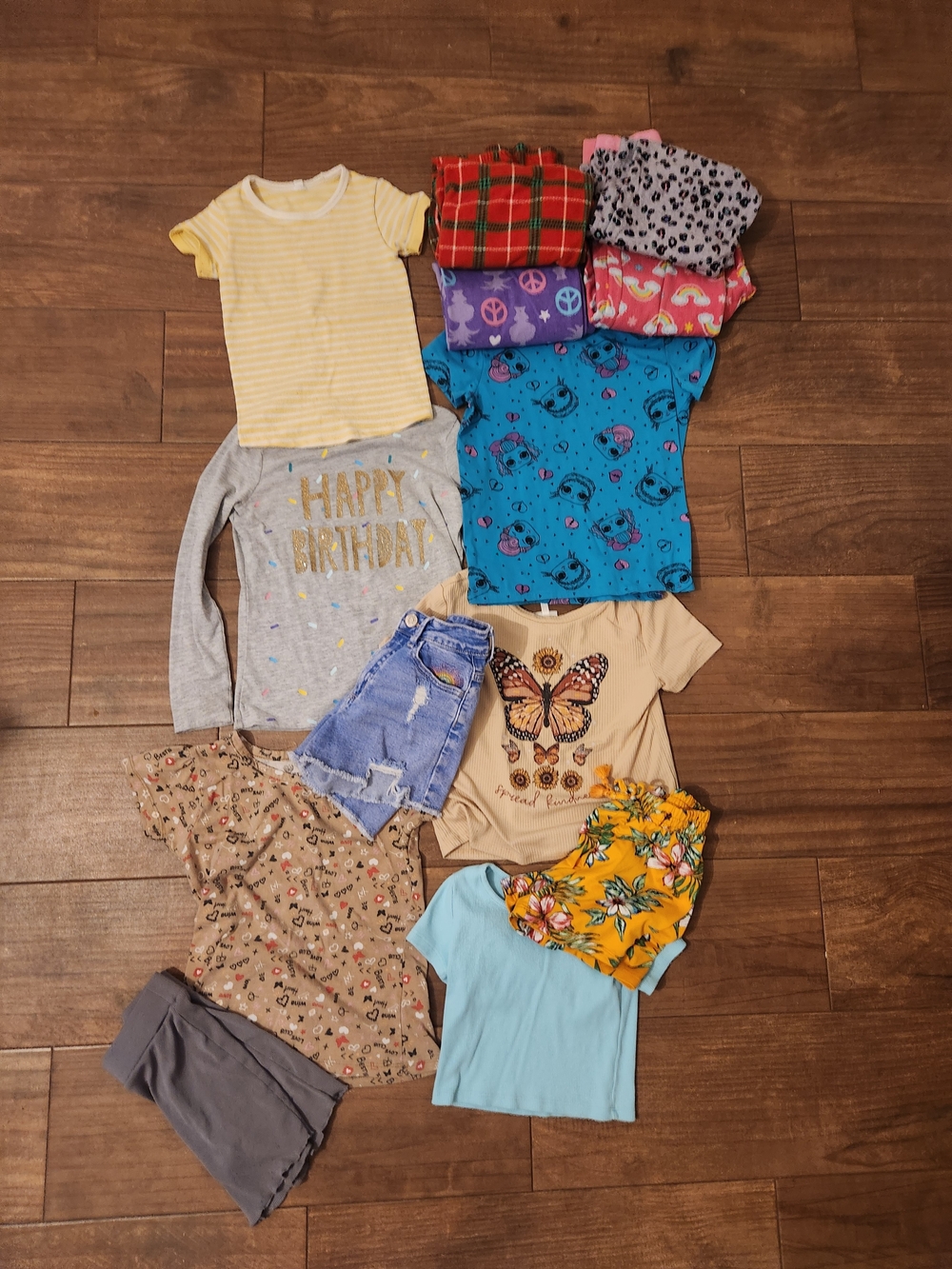 Girl's Mixed Pajama and Tee Set shorts Yellow Blue Gray Beige Turquoise m 8 10
